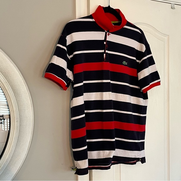 Lacoste Men Red, White, Blue Striped Polo w/ Red Collar XXL - Picture 5 of 11